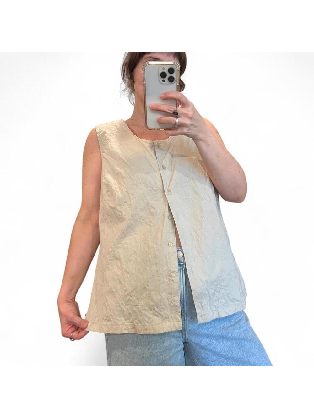 Vintage 90’s Embroidered Cotton Tank - Picture 2 of 7